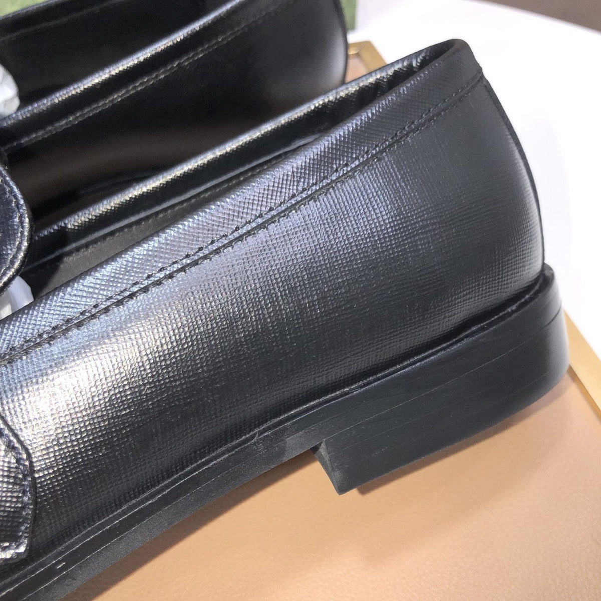 Gucci Black Leather Loafers — detail
