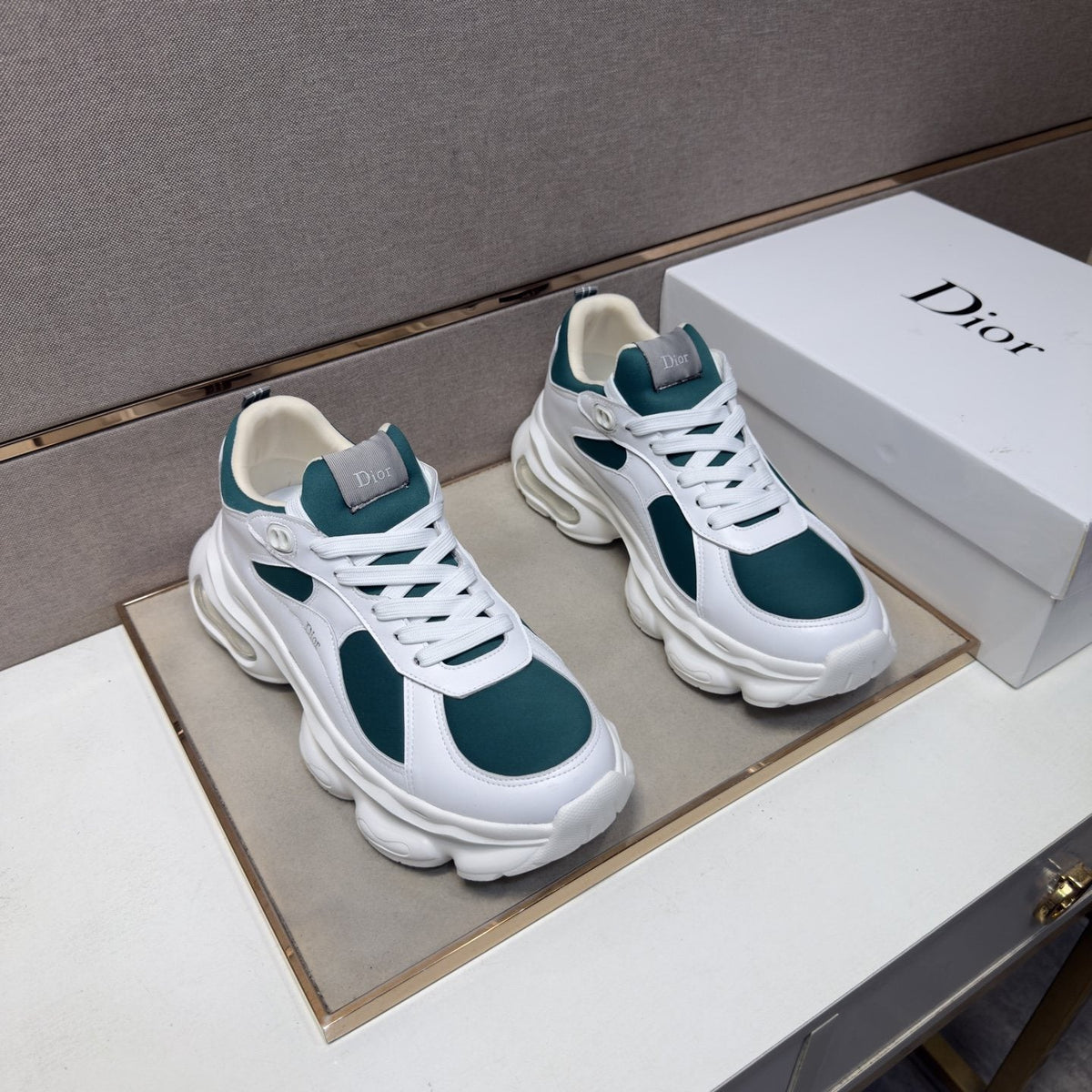 Dior Navy Blue, Black and Green Low-Top Sneakers — front