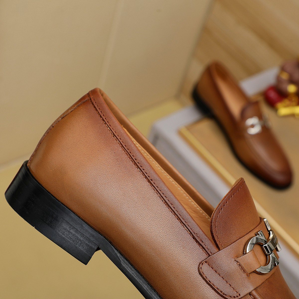 Ferragamo Brown Leather Bit Loafers — detail