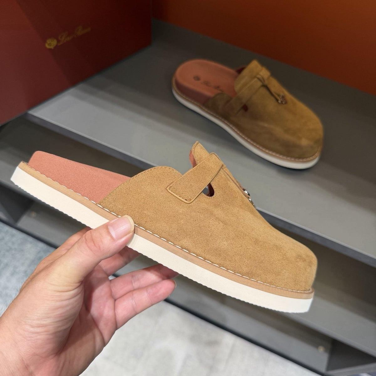 Camel Tan Backless Mule Loafers — front