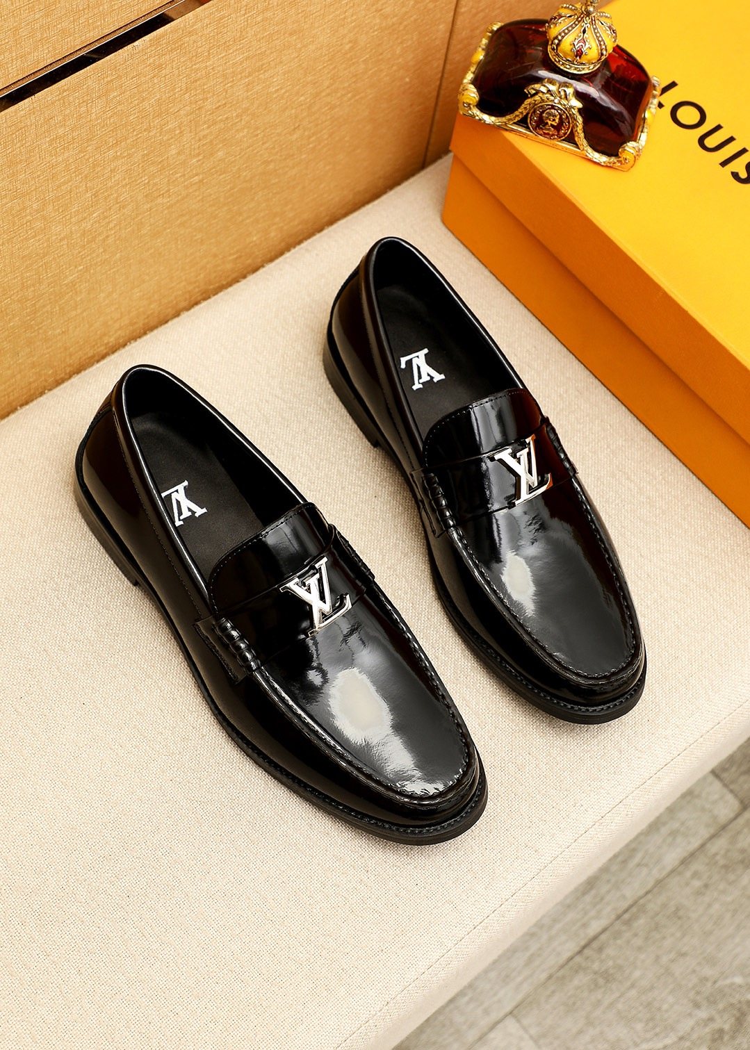 Louis Vuitton Polished Leather Loafers — front