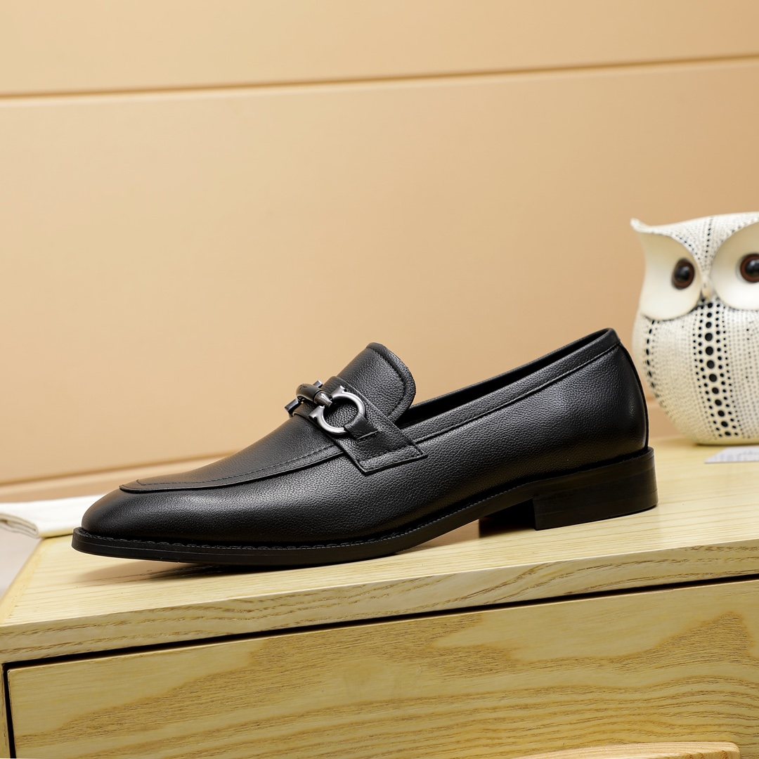 Salvatore Ferragamo Black Buckle Loafers — side