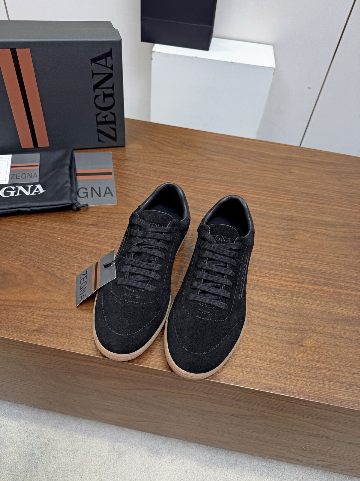 Zegna Suede Low-Top Sneakers — front