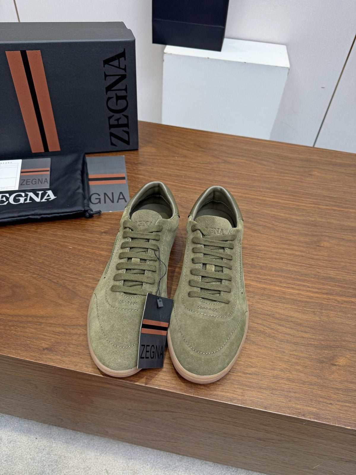 Zegna Suede Low-Top Sneakers — front