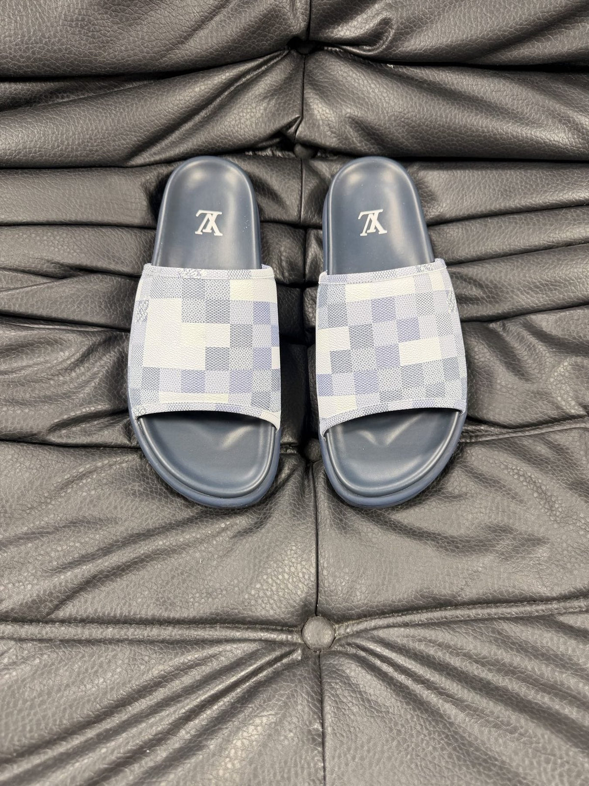 Louis Vuitton Checkered Slide Sandals — front