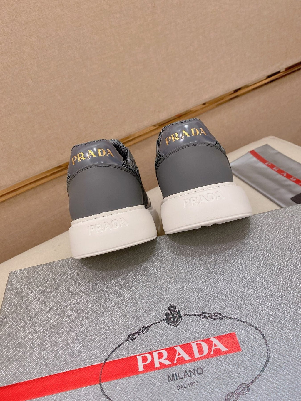 Prada White Red Accent Low-Top Sneakers — back
