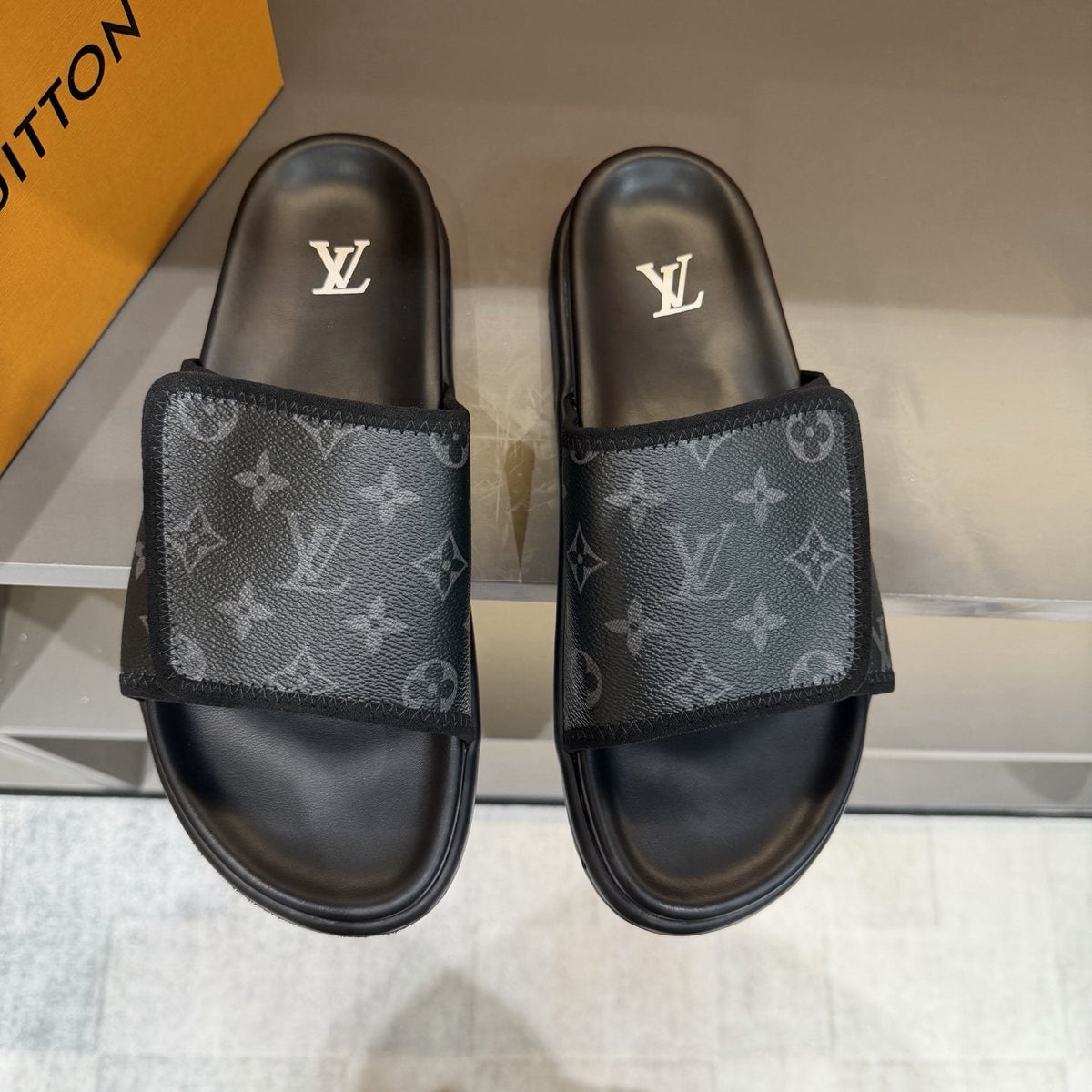 Louis Vuitton Monogram-Patterned Slide Sandals — front