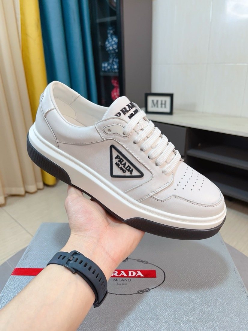 Prada Black, White & Taupe Low-Top Sneakers — model
