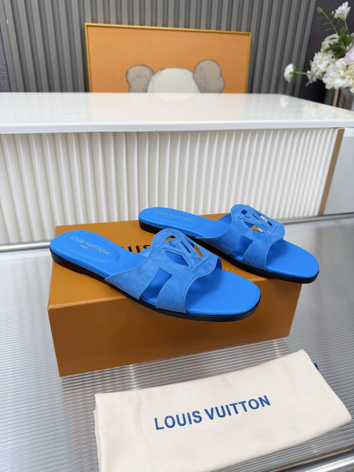 Louis Vuitton Cutout Logo Slide Sandals — front