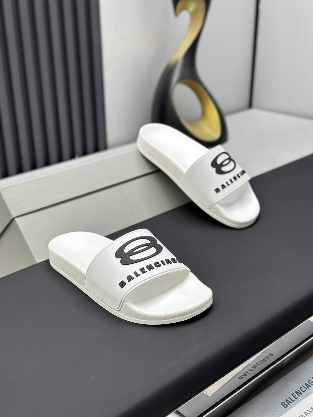 Balenciaga Logo Strap Slide Sandals — front