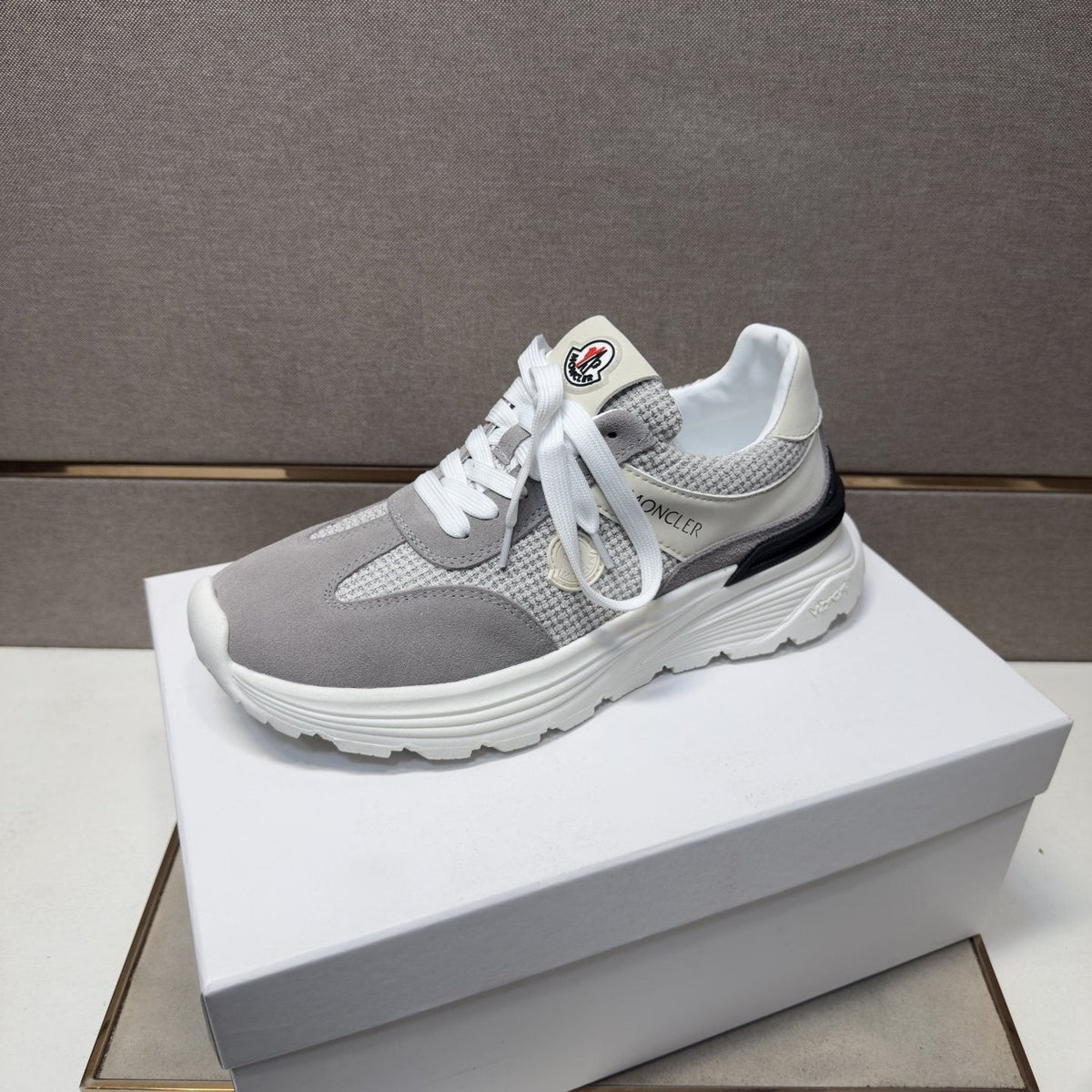 Moncler Light Gray & Navy Sneakers — front