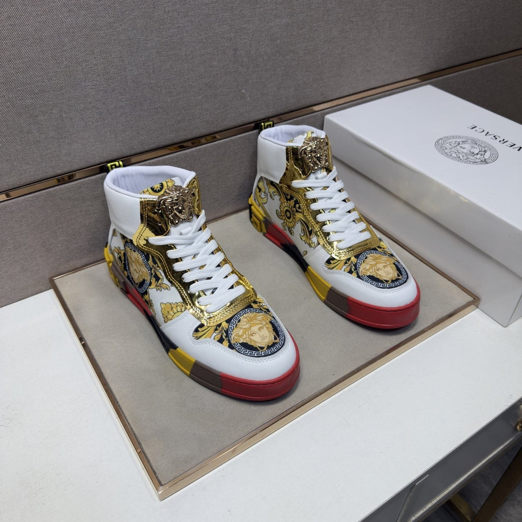 Versace White Gold High-Top Sneakers — front