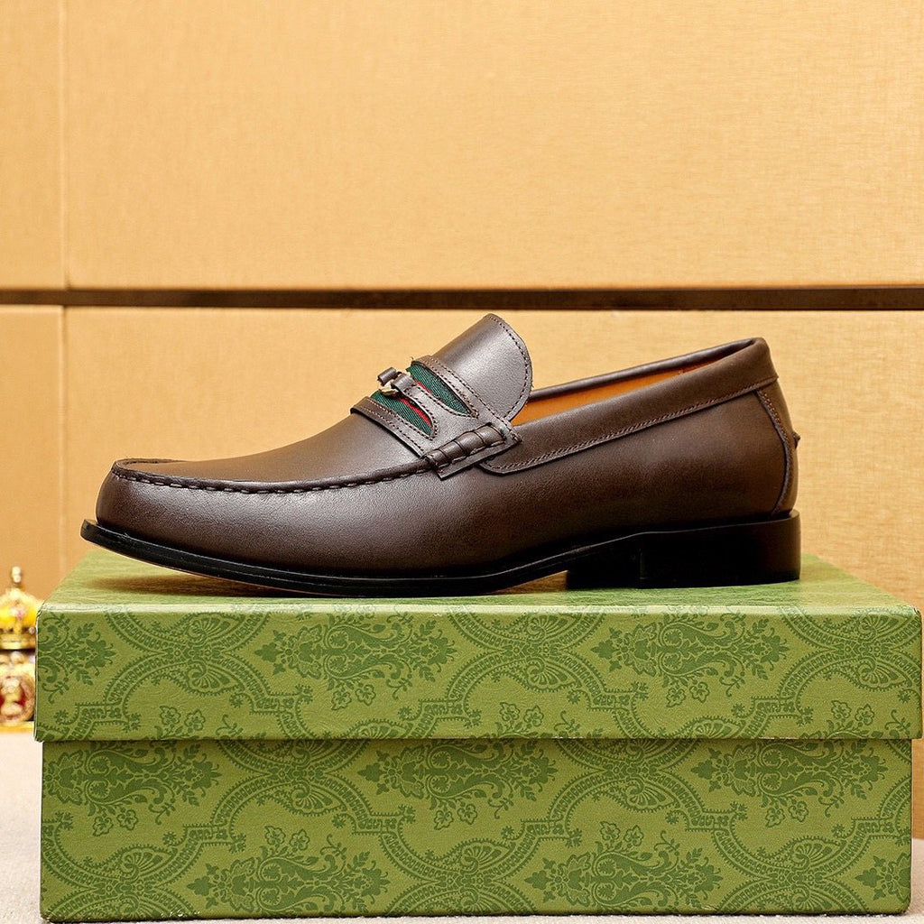 Gucci Web Stripe Leather Loafers — side