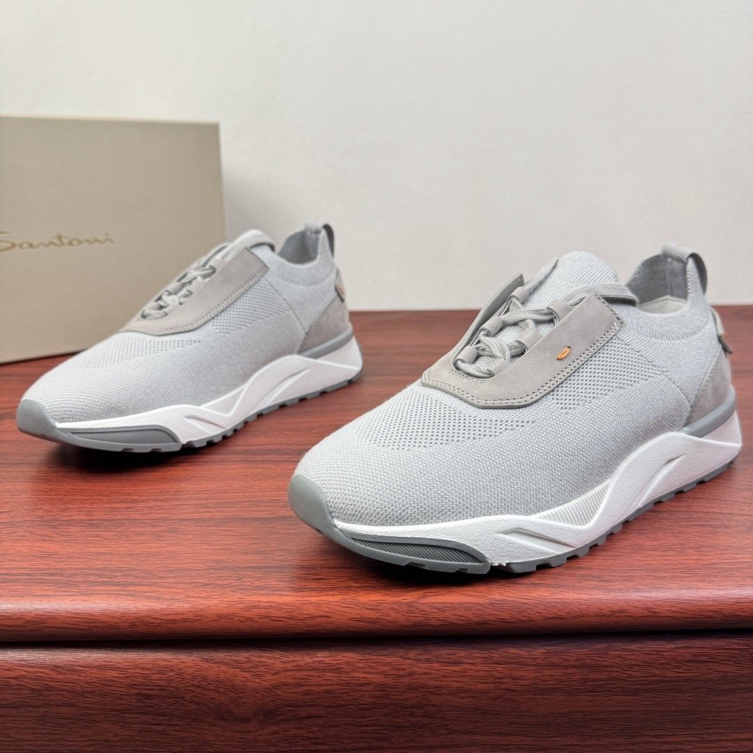 Santoni Light Gray Knit Sneakers — front