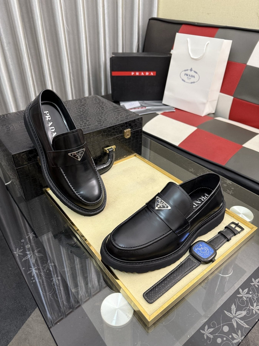 Prada Triangle Plaque Loafers — front
