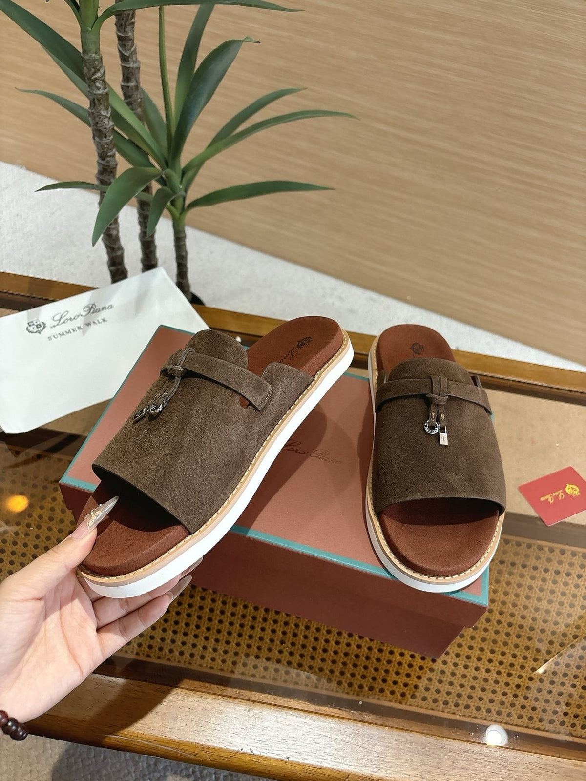 Loro Piana Textured Leather Mule Sandals — side