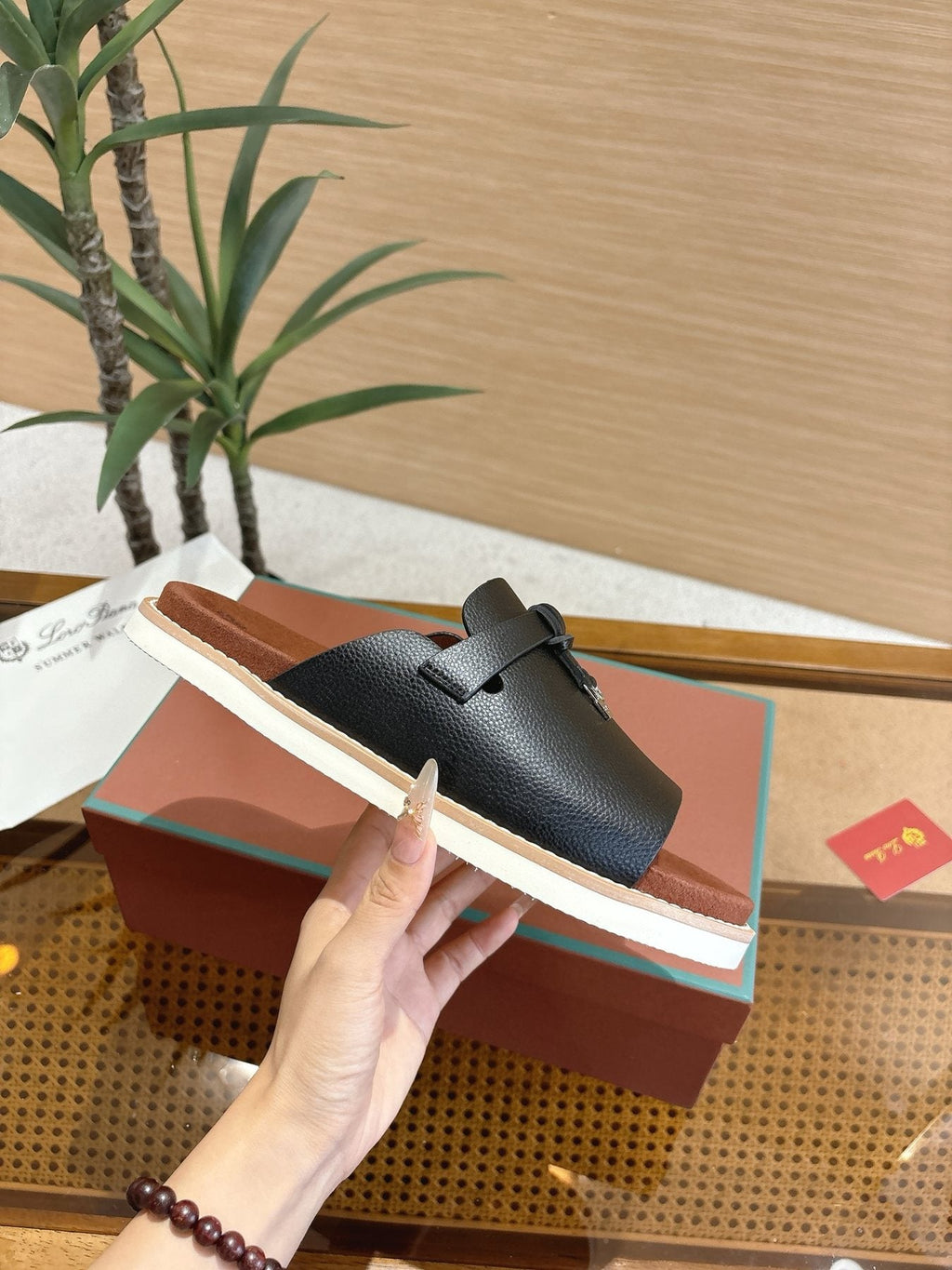 Loro Piana Textured Leather Mule Sandals — side