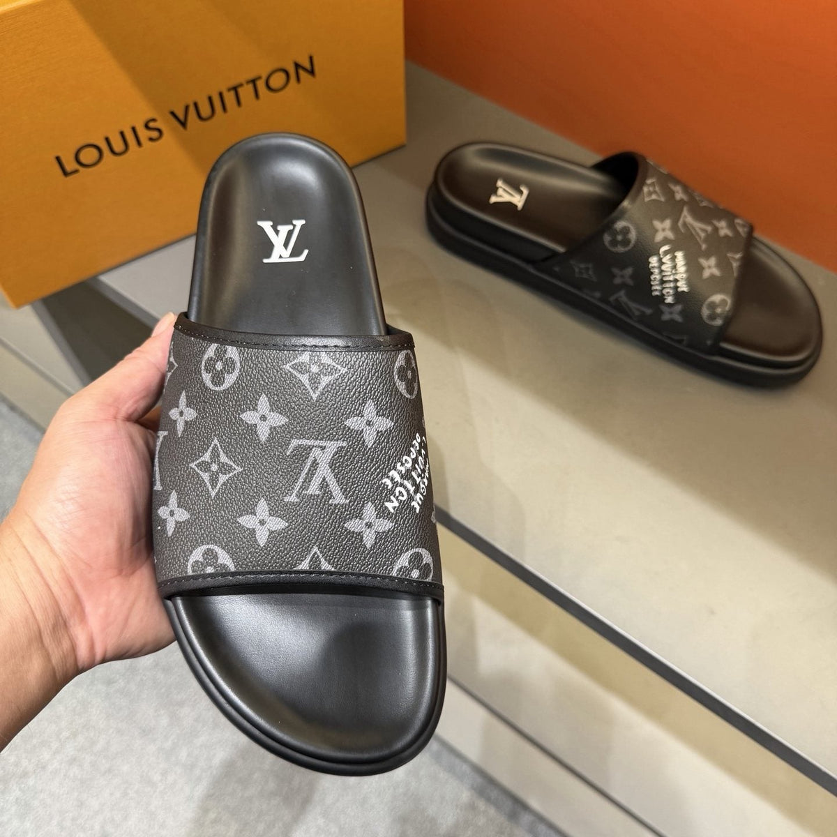Louis Vuitton Monogram Slide Sandals — front