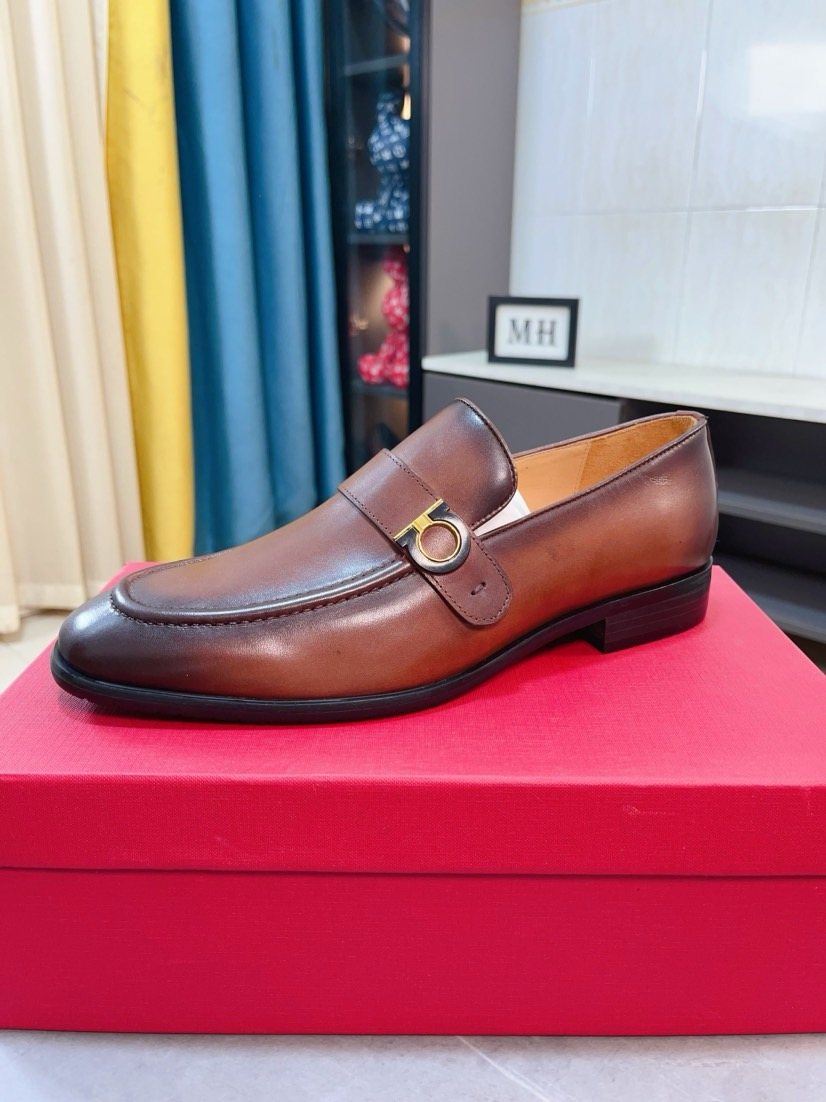 Salvatore Ferragamo Glossy Metal Ornament Loafers — front