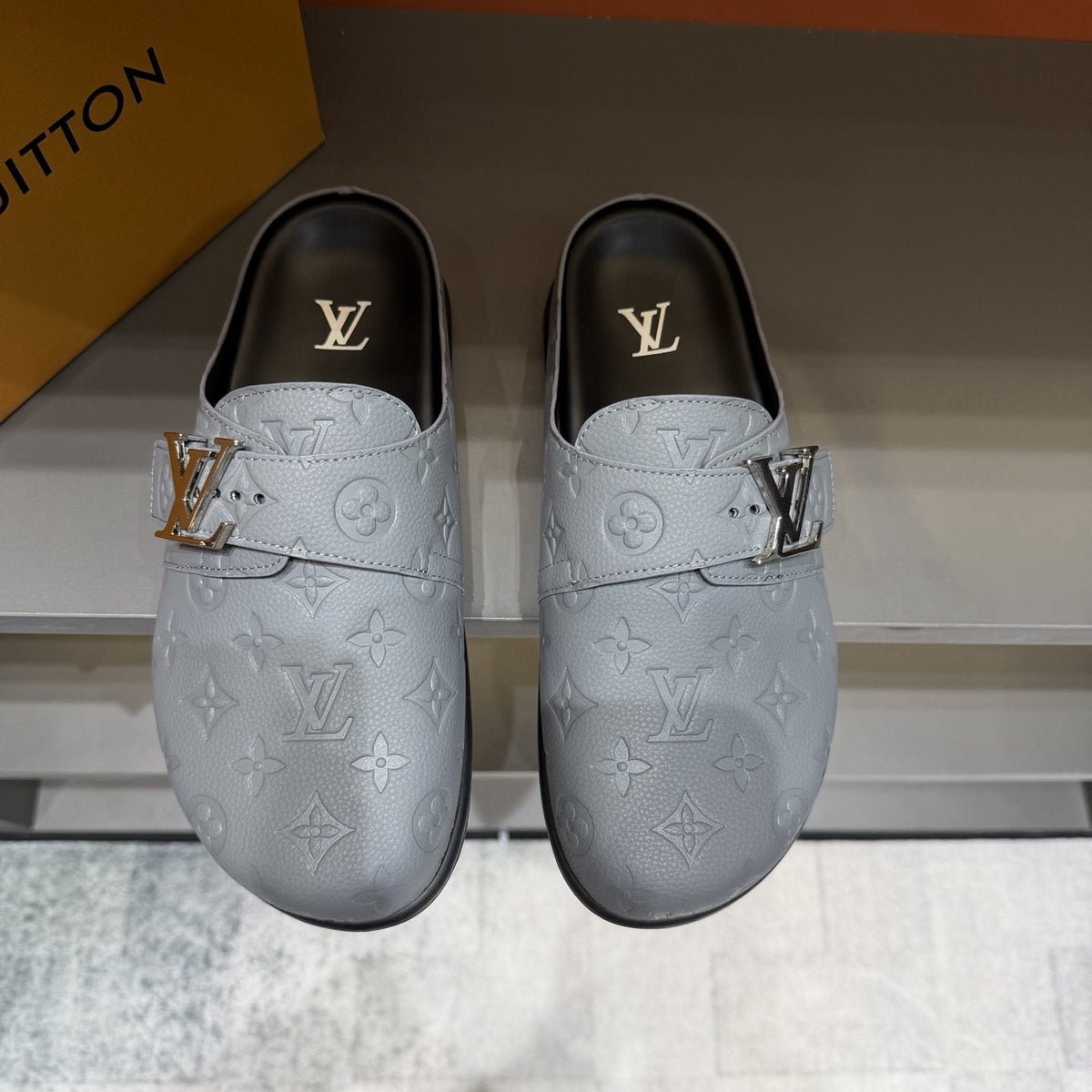 Louis Vuitton Monogram Buckle Slide Sandals — front