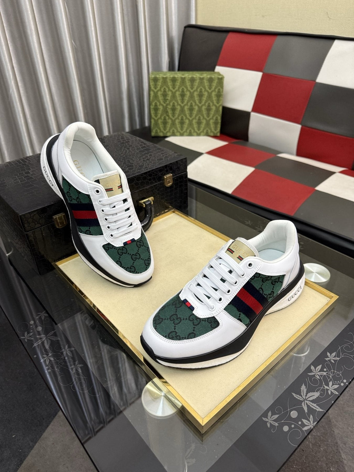 Gucci Men's Monogram Stripe Low-Top Sneakers — front