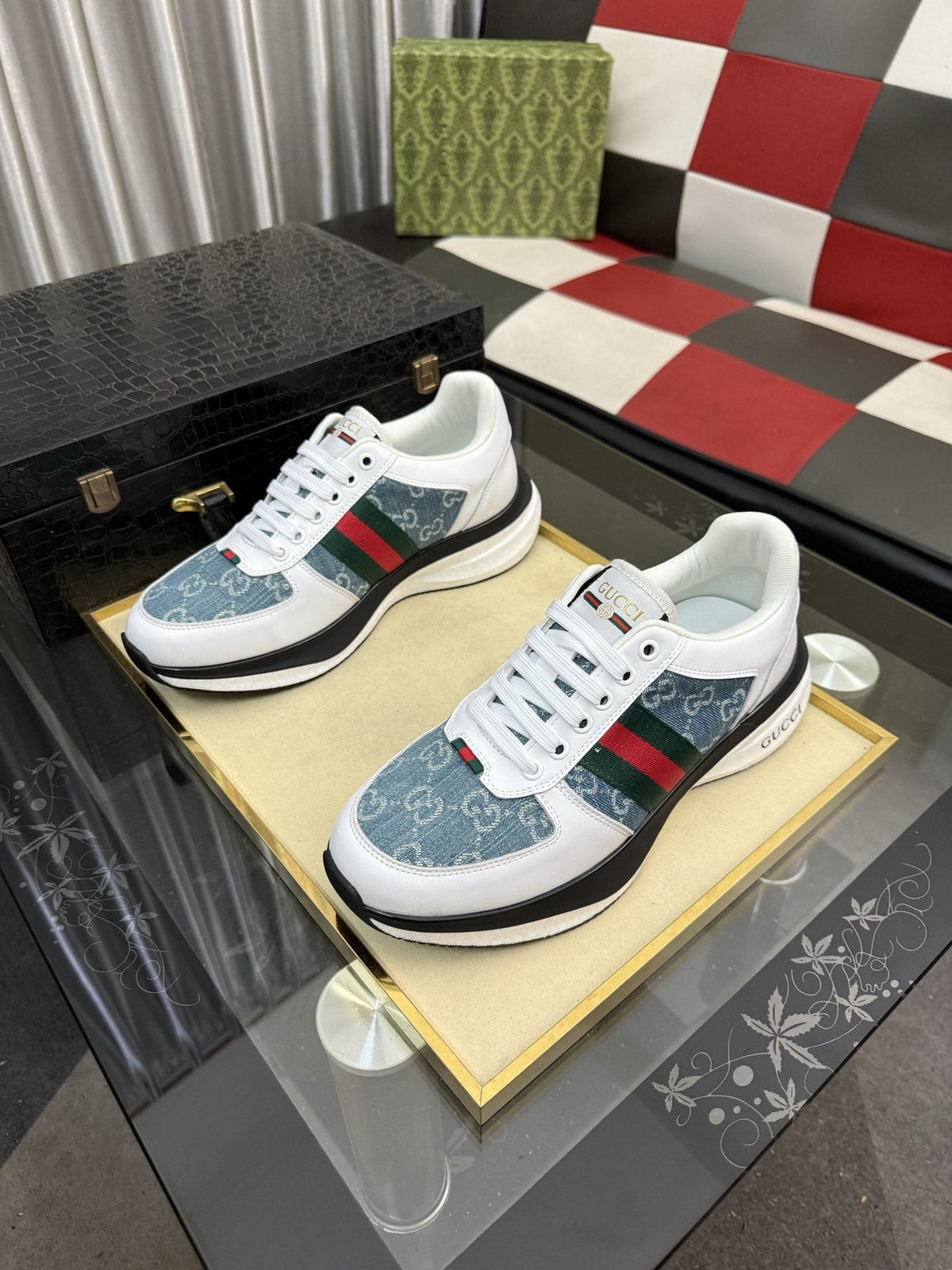 Gucci Men's Monogram Stripe Low-Top Sneakers — front