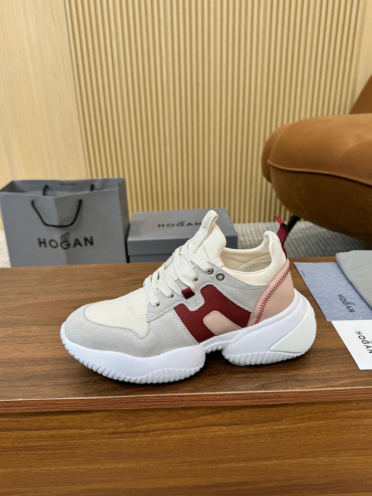 HOGAN Beige and Black Chunky Sneakers — front