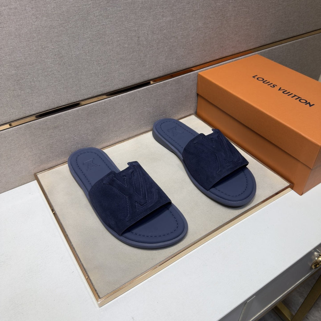 Louis Vuitton Embossed Strap Slide Sandals — front