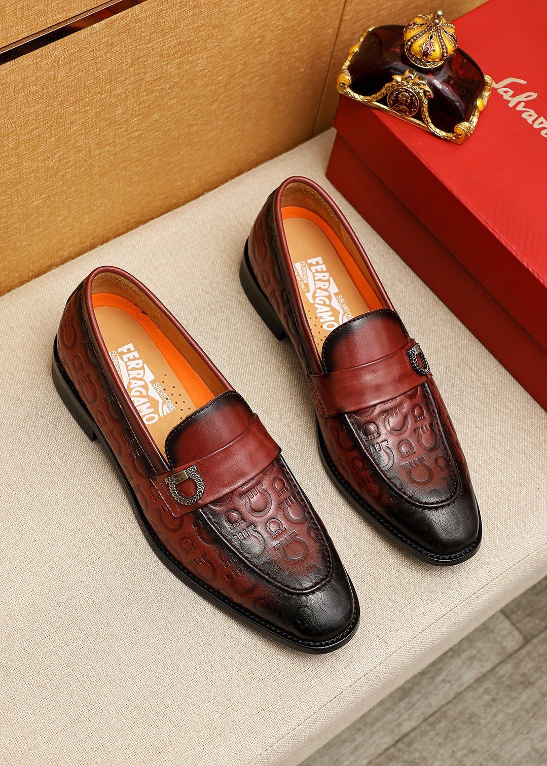 Ferragamo Embossed Buckle Loafers — hero