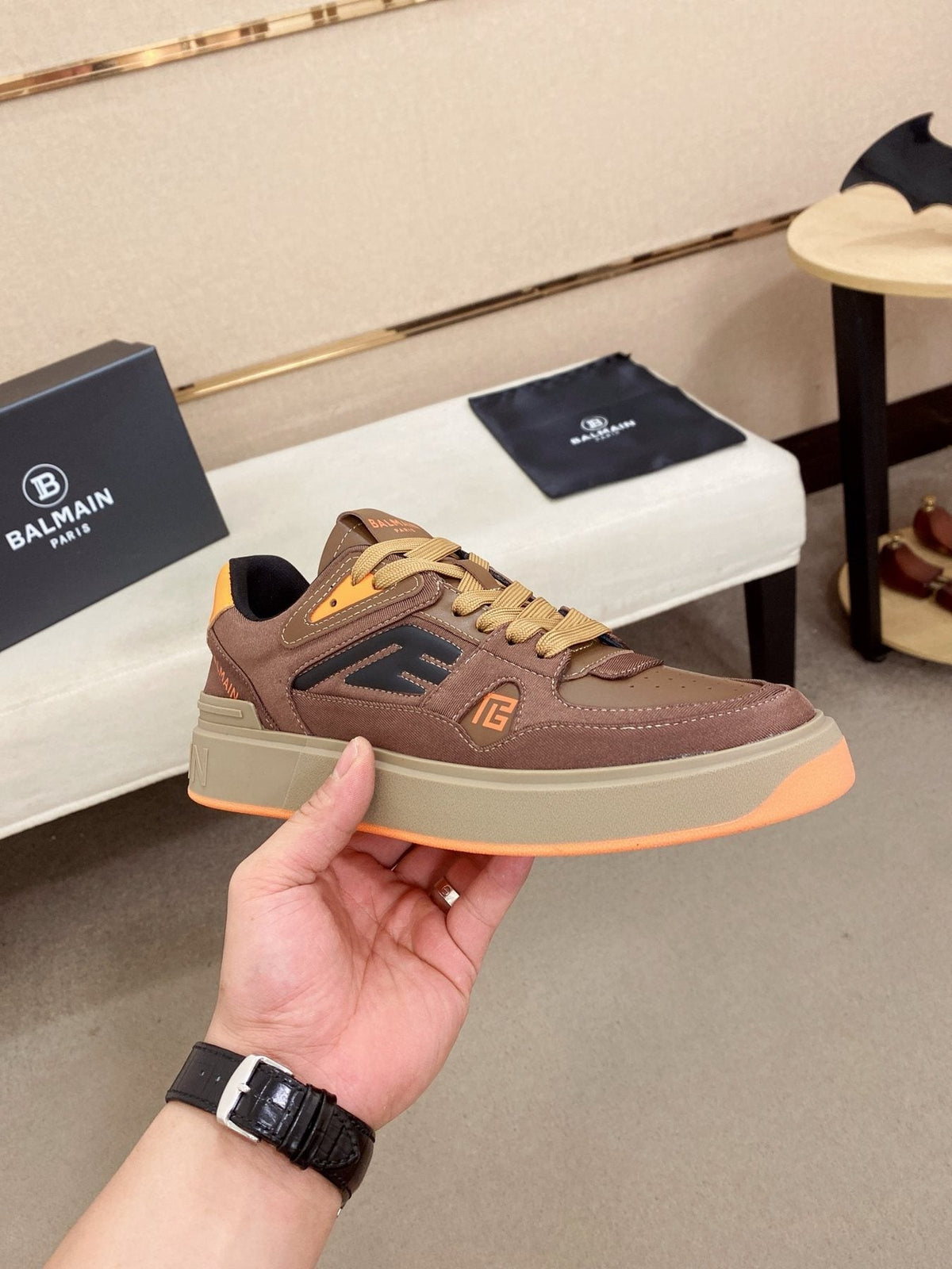 Balmain Color-Block Low-Top Sneakers — side