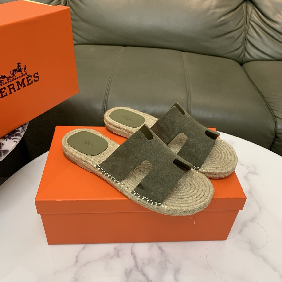 Hermès H-Cut Braided Slide Sandals — front