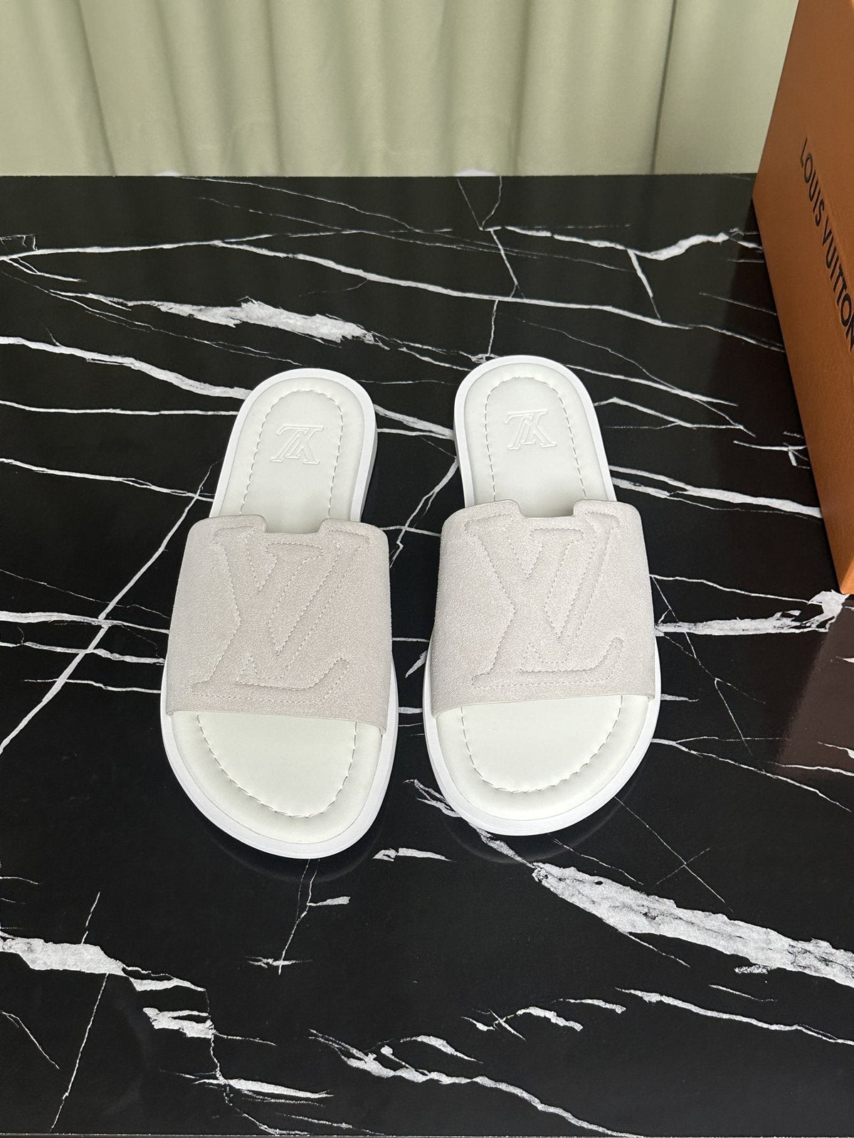 Louis Vuitton Embossed Strap Slide Sandals — front