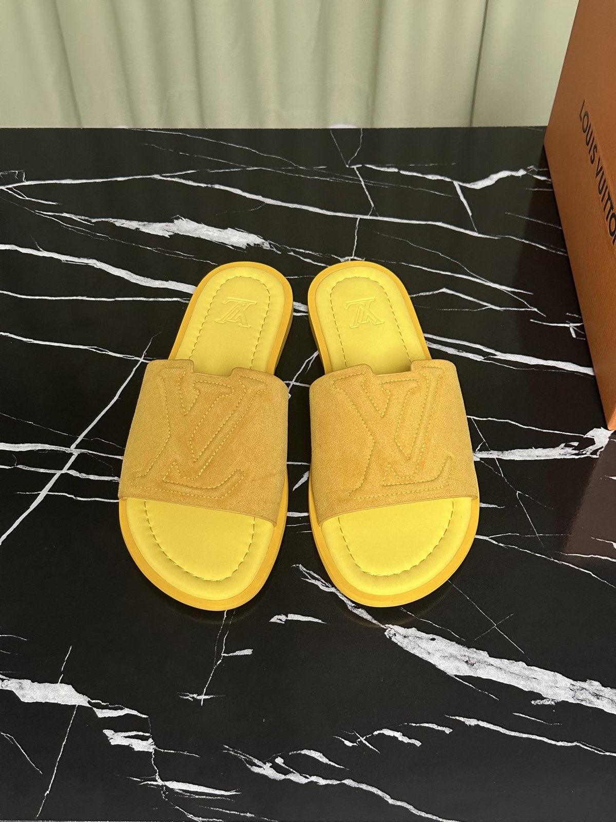 Louis Vuitton Embossed Strap Slide Sandals — front
