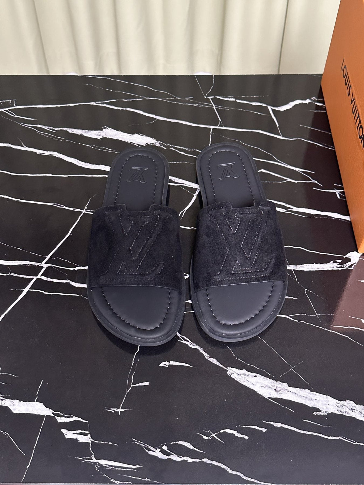 Louis Vuitton Embossed Strap Slide Sandals — front