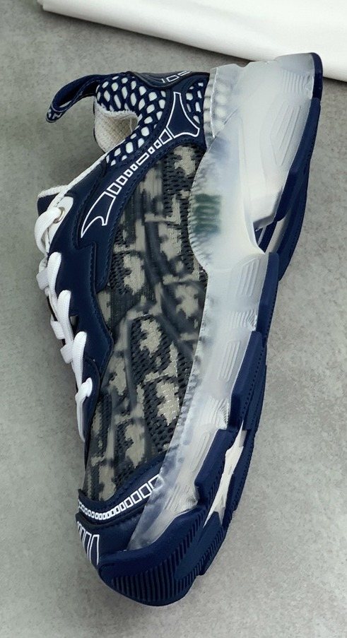 Dior Navy Patterned Low-Top Sneakers — hero