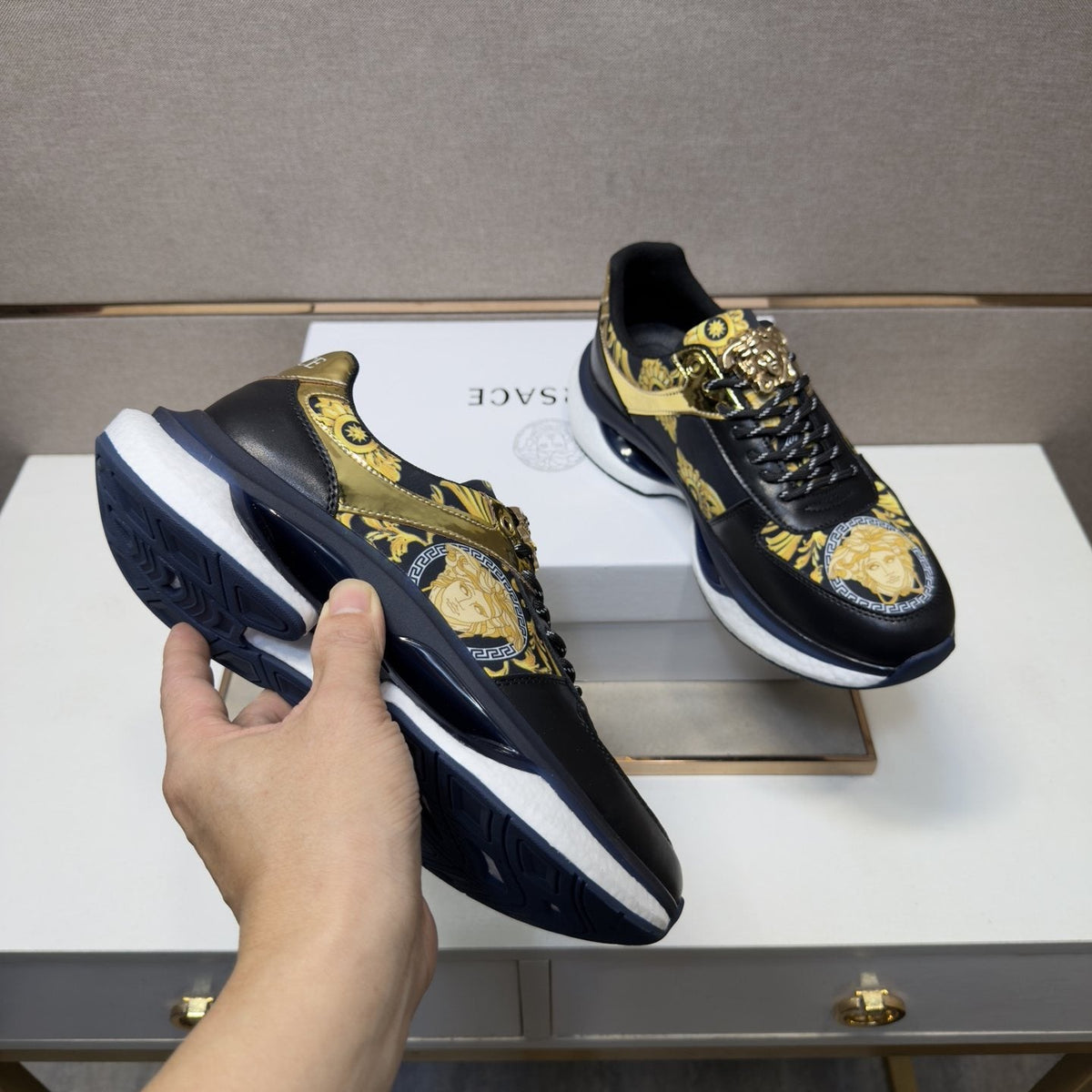 Versace Gold-Panel Low-Top Sneakers — model