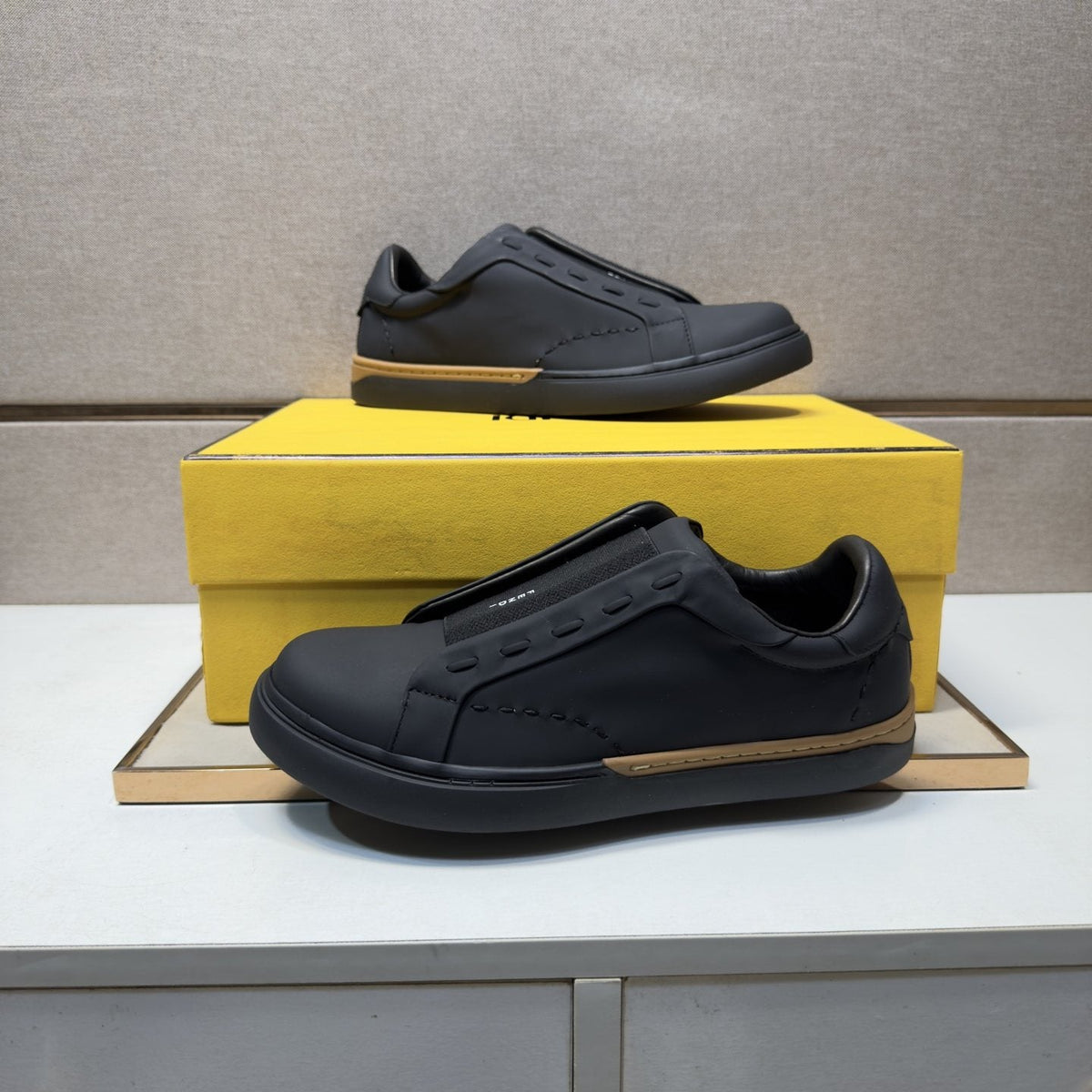 Fendi Brown-Gold Accent Slip-On Sneakers — front