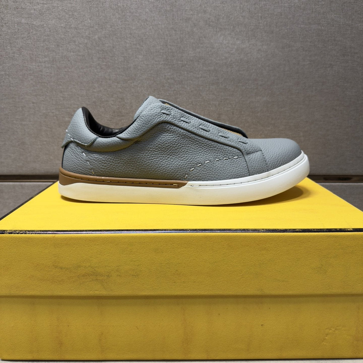 Fendi Brown-Gold Accent Slip-On Sneakers — front