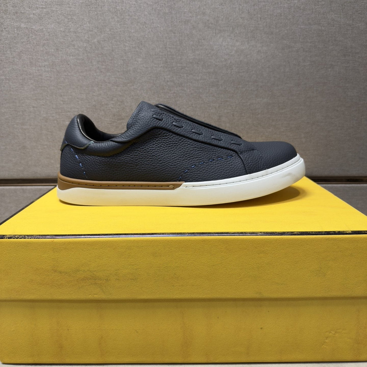 Fendi Brown-Gold Accent Slip-On Sneakers — front