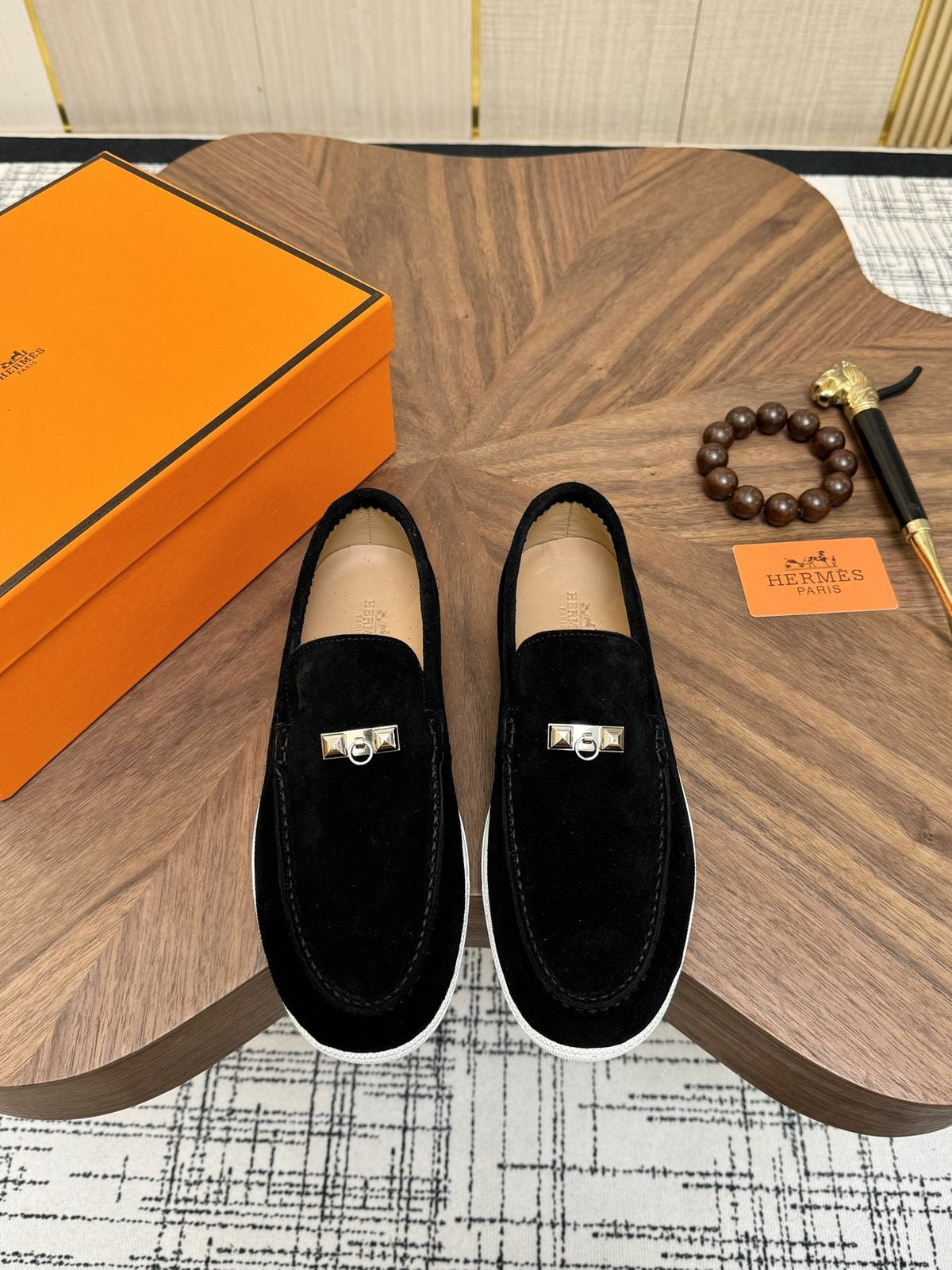 Hermès Navy Slip-On Sneakers — front