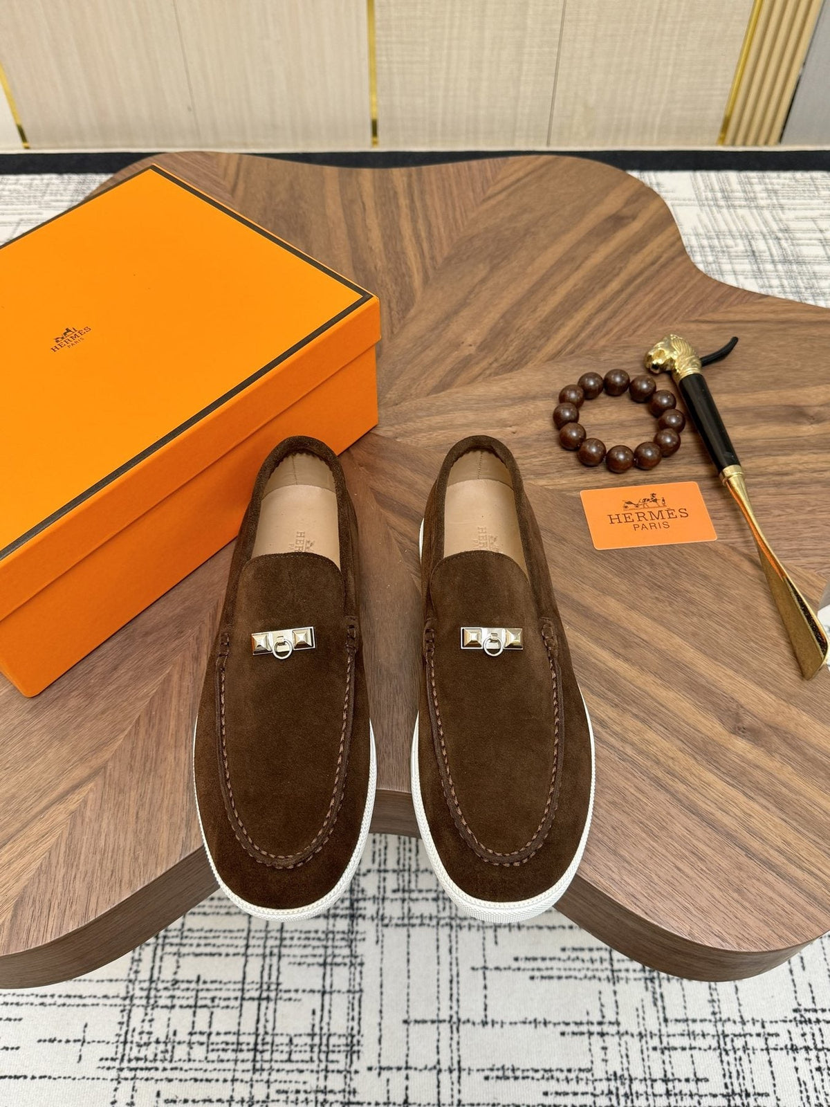 Hermès Navy Slip-On Sneakers — front