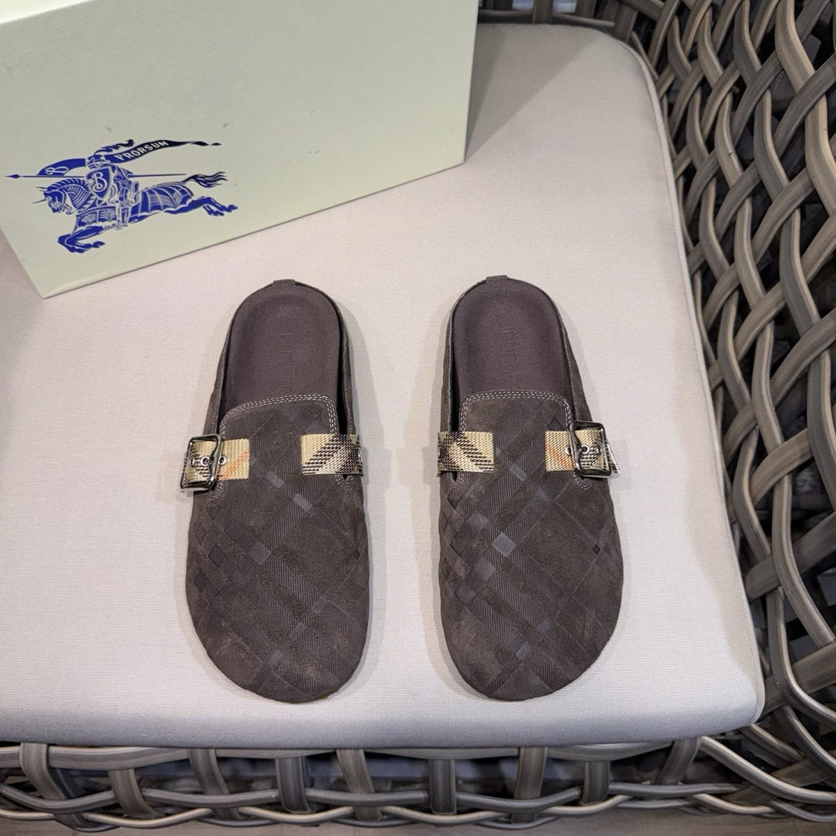 Burberry Patterned Buckle Mule Shoes — front