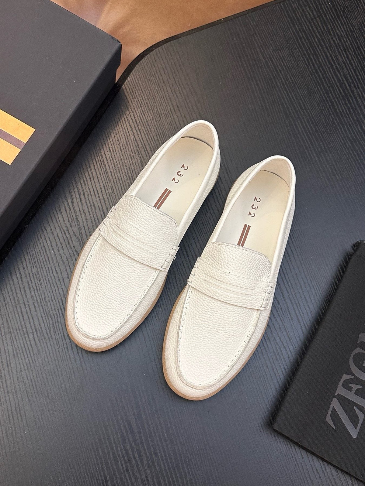 Zegna Textured Leather Strap Loafers — front