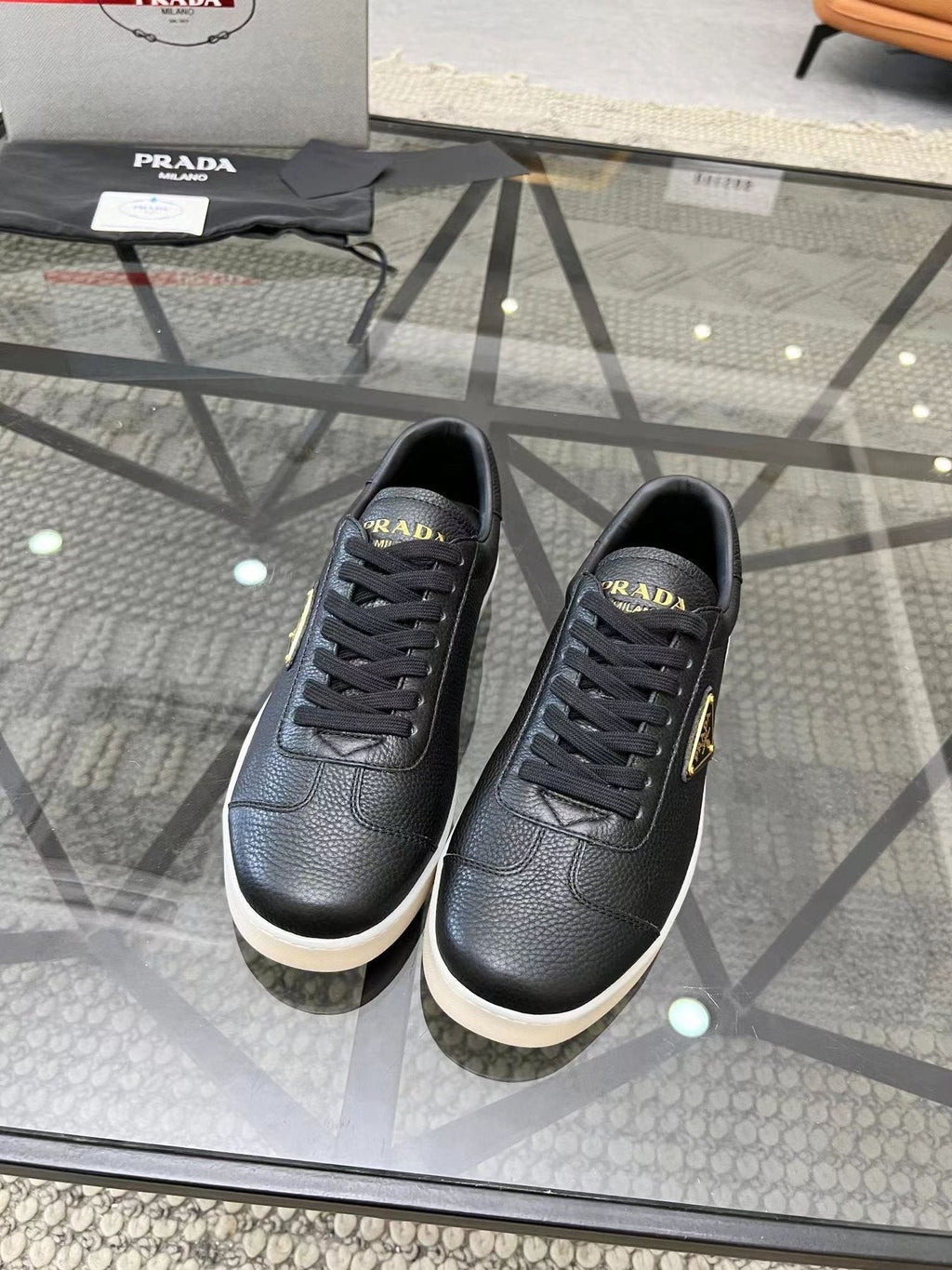Prada Gold Accent Low-Top Sneakers — front