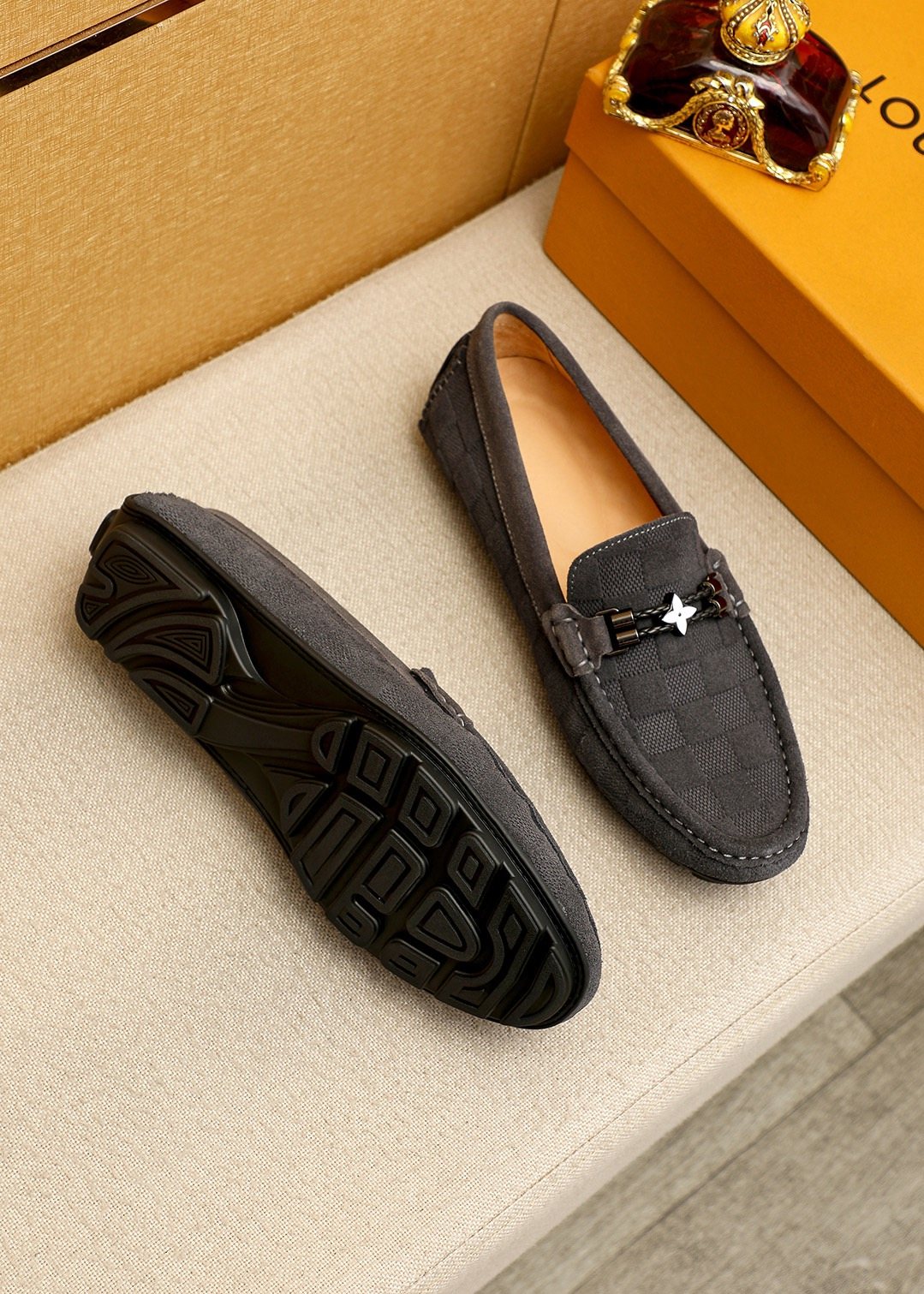 Louis Vuitton Check-Pattern Buckle Loafers — front