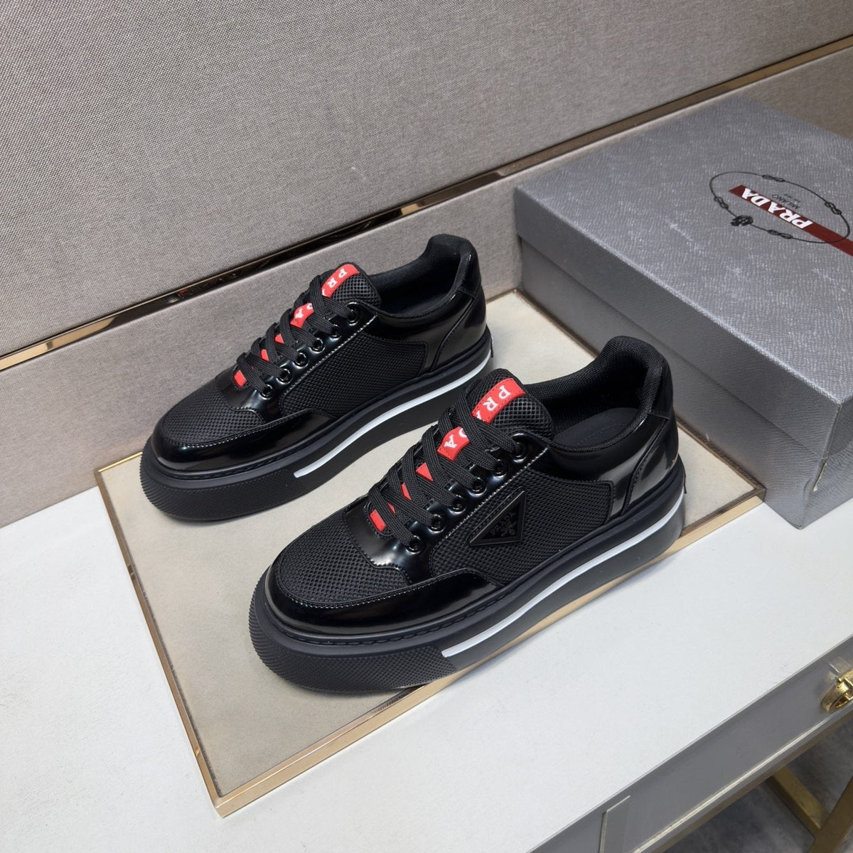 Prada Contrast Panel Low-Top Sneakers — side