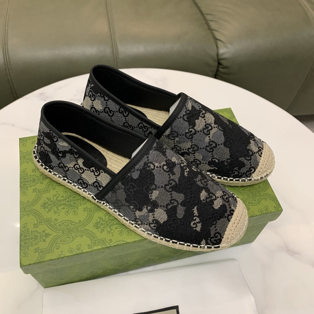 Gucci Black & Gray Monogram Espadrille Loafers — side