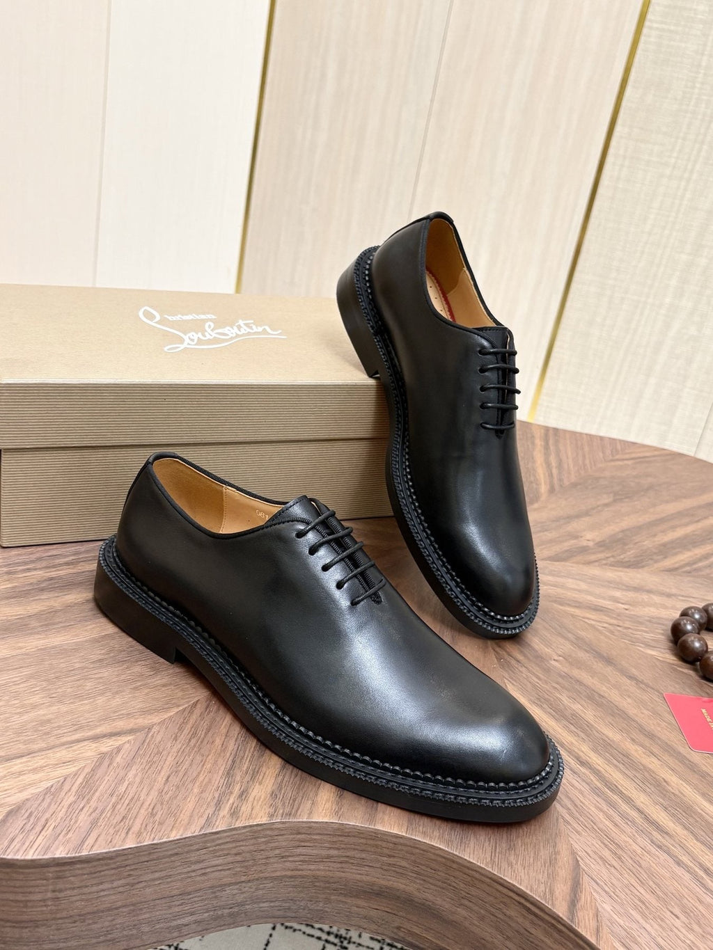 Black Lace-Up Dress Shoes with Red Outsole — side