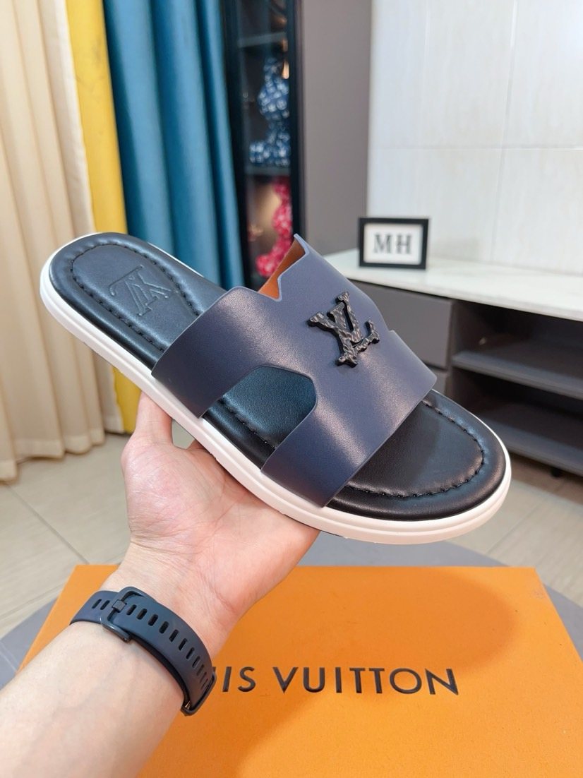 Louis Vuitton Embossed Strap Slide Sandals — front