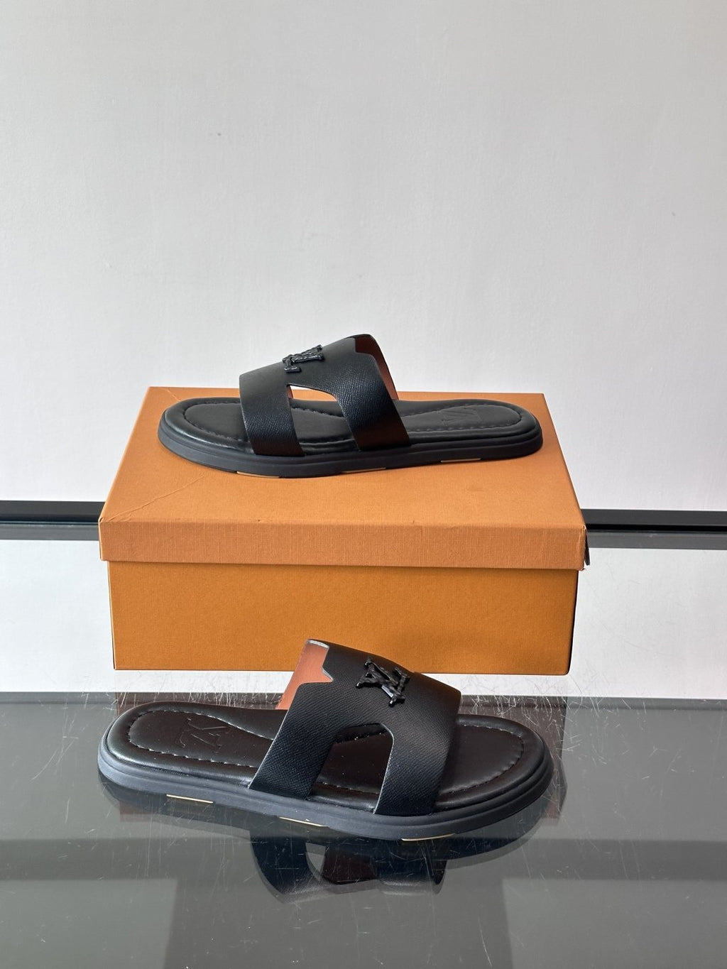 Louis Vuitton Navy Blue Slide Sandals — side